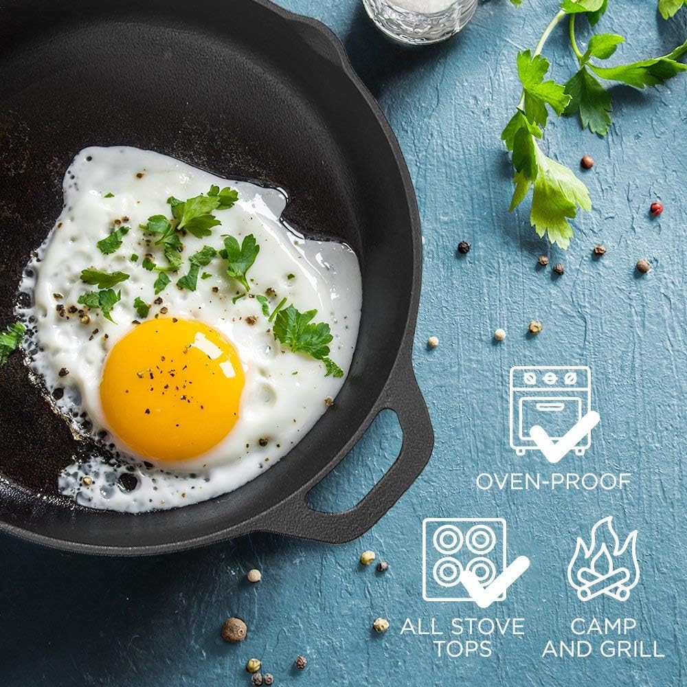 Pre-Seasoned Cast Iron Skillet Frying Pan 30cm (12 Inch) Oven Safe Cookware, Perfect Camping Fry Pan, Indoors and Outdoor Pan.