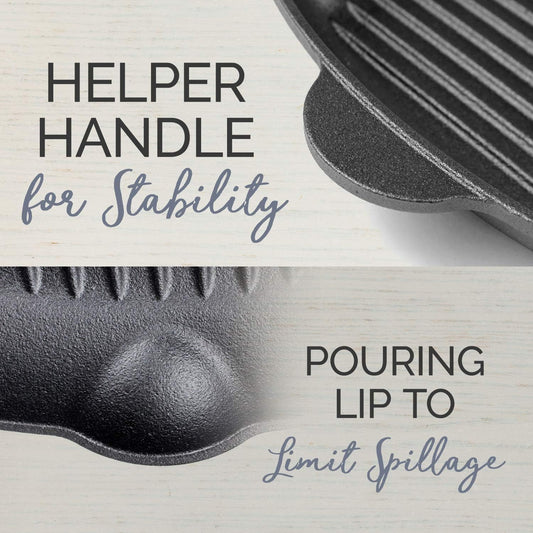 Ribbed Cast Iron Griddle Skillet Frying Pan 30cm (12 Inch). Oven Safe. Perfect for Stove Top, Camping, and Barbecue.