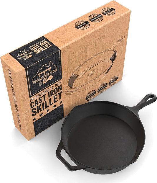 Pre-Seasoned Cast Iron Skillet Frying Pan 30cm (12 Inch) Oven Safe Cookware, Perfect Camping Fry Pan, Indoors and Outdoor Pan.